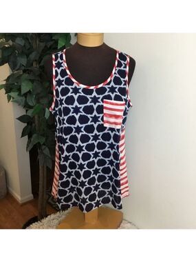Tru Self Red white blue Tank w/stars & stripes XL